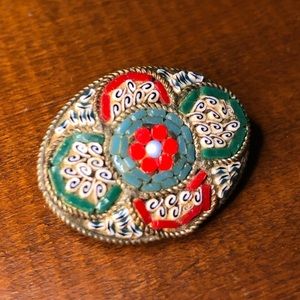 Vintage Italian style micro mosaic brooch